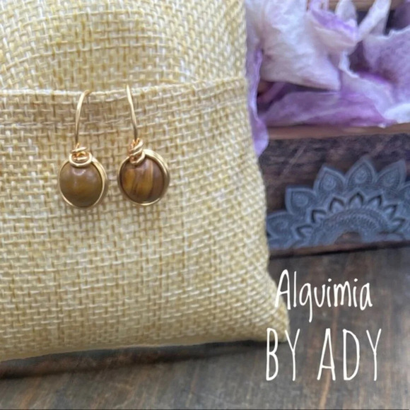 Tiger's eye spheres gold statement earrings lux quiet luxury - Picture 1 of 5